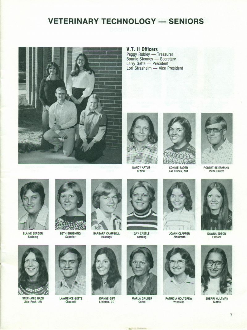 1977 Peggy Robley, Bonnie Stennes, Larry Gette, Lori Strasheim, Nancy Artus, Connie Bader, Robert Beiermann, Elaine Berger, Beth Bruening, Barbara Campbell, Gay Castle, JoAnn Clapper, Dawna Edson, Stephanie Gazo, Lawrence Gette, Joanne Gift, Marla Gruber, Patricia Holtgrew, Sherri Hultman,