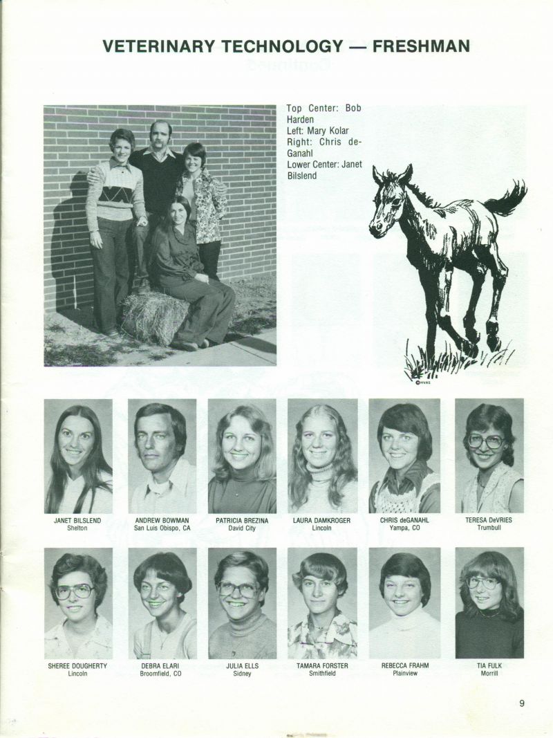 1977 Bob Harden, Mary Kolar, Chris deGanahl, Janet Bilslend, Andrew Bowman, Patricia Brezina,Laura Damkroger, Teresa DeVries, Sheree Dougherty, Debra Elari, Julia Ells, Tamara Forster, Rebecca Frahm, Tia Fulk,