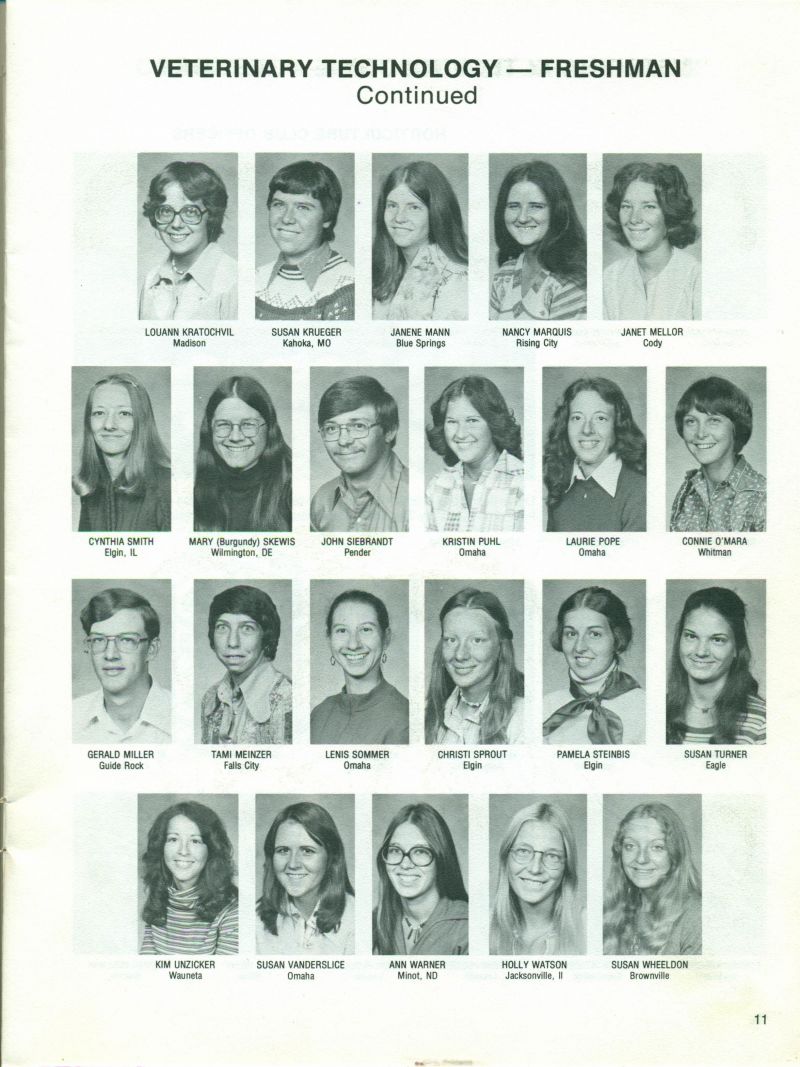 1977 Louann Kratochvil, Susan Krueger, Janene Mann, Mancy Marquis, Janet Mellor, Cynthia Smith, Mary (Burgundy) Skewis, Mary Skewis, John Siebrandt, Kristin Puhl, Laurie Pope, Connie O'Mara, Gerald Miller, Tami Meinzer, Lenis Sommer, Christi Sprout, Pamela Steinbis, Susan Turner, Kim Unzicker, Susan Vanderslice, Ann Warner, Holly Watson, Susan Wheeldon, 