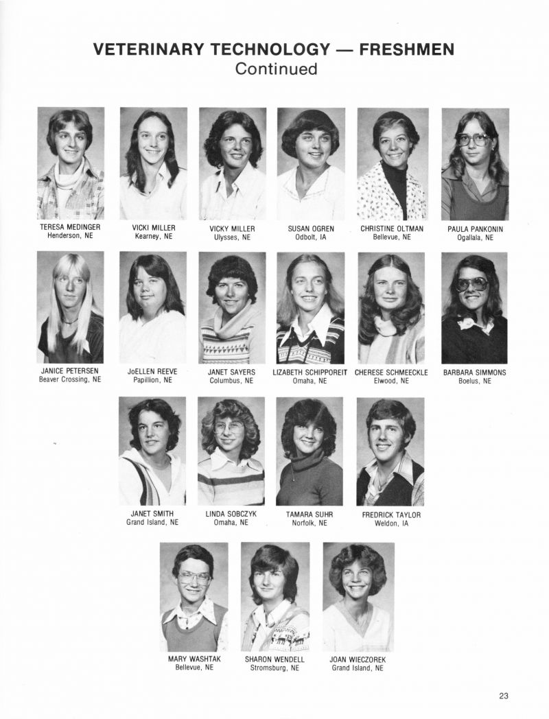 1979 Teresa Medinger, Vicki Miller, Vicky Miller, Susan Ogren, Christine Oltman, Paula Pankonin, Janice Petersen, JoEllen Reeve, Janet Sayers, Lizabeth Schipporeit, Cherese Schmeeckle, Barbara Simmons, Janet Smith, Linda Sobczyk, Tamara Suhr, Fredrick Taylor, Mary Washtak, Sharon Wendell, Joan Wieczorek,