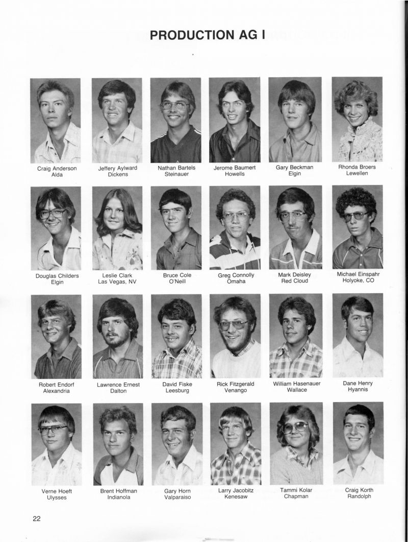 1982 Craig Anderson, Jeffery Aylward, Nathan Bartels, Jerome Baumert, Gary Beckman, Rhonda Broers, Douglas Childers, Leslie Clark, Bruce Cole, Greg Connolly, Mark Deisley, Michael Einspahr, Robert Endorf, Lawrence Ernest, David Fiske, Rick Fitzgerald, William Hasenauer, Dane Henry, Verne Hoeft, Brent Hoffman, Gary Horn, Larry Jacobitz, Tammi Kolar, Craig North,  