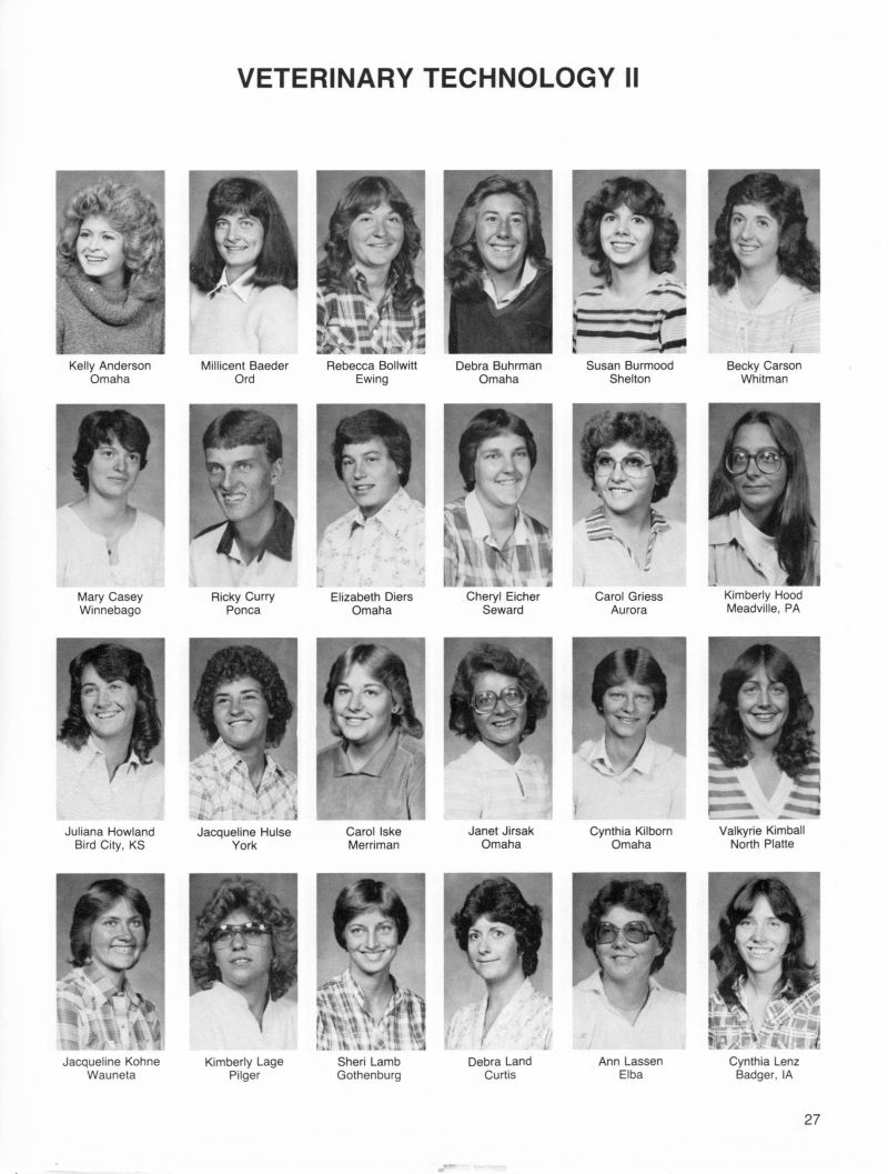 1982 Kelly Anderson, Millicent Baeder, Rebecca Bollwitt, Debra Buhrman, Susan Burmood, Becky Carson, Mary Casey, Ricky Curry, Elizabeth Diers, Cheryl Eicher, Carol Griess, Kimberly Hood, Juliana Howland, Jacqueline Hulse, Carol Iske, Janet Jirsak, Cynthia Kilborn, Valkyrie Kimball, Jacqueline Kohne, Kimberly Lage, Sheri Lamb, Debra Land, Ann Lassen, Cynthia Lenz, 