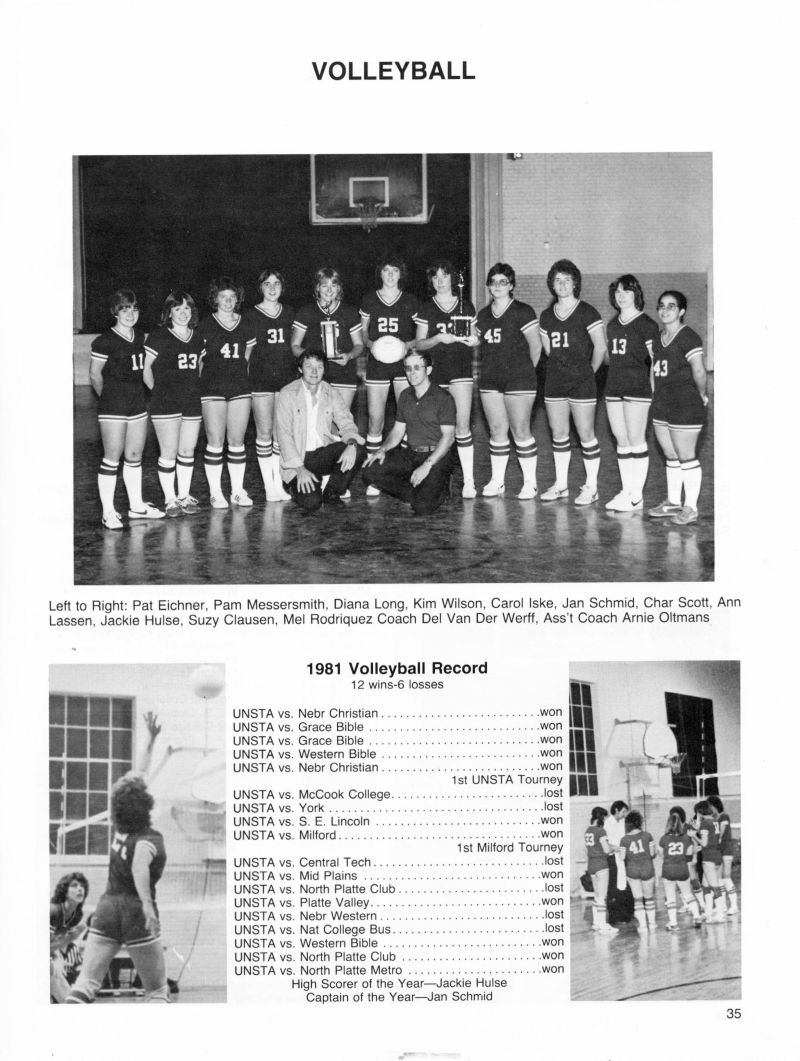 1982 Pat Eichner, Pam Messersmith, Diana Long, Kim Wilson, Carol Iske, Jan Schmid, Char Scott, Charlotte Scott, Ann Lassen, Jackie Hulse, Suzy Clausen, Mel Rodriguez,   Melinda Rodriguez, Melinda Rodriquez, Mel Rodriquez, Del Van Der Werff. Arnie Oltmans.