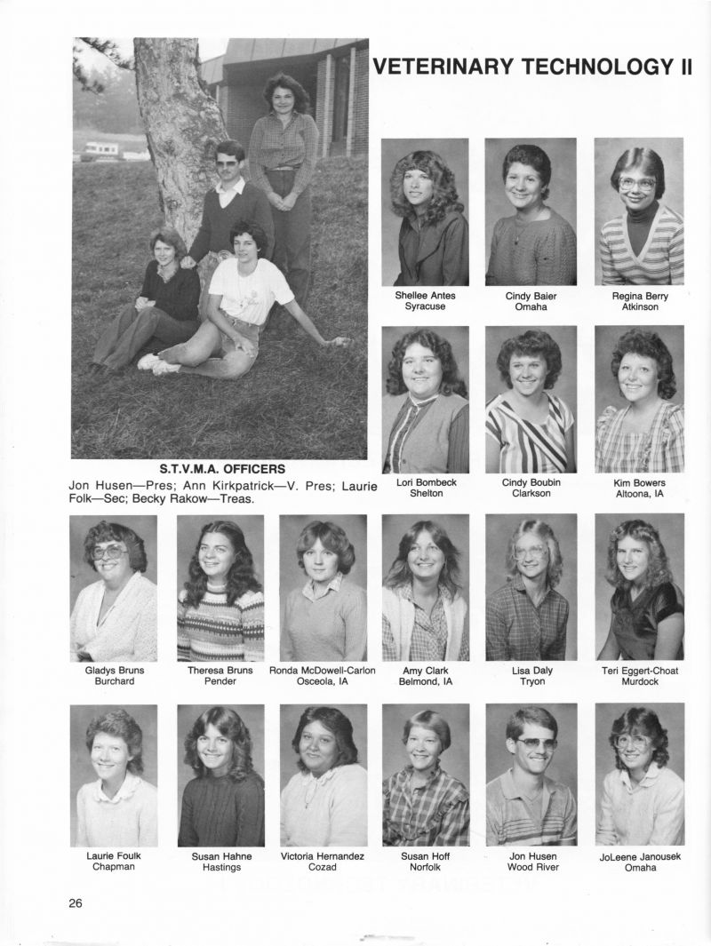 1983 Jon Husen, Ann Kirkpatrick, Laurie Folk, Becky Rakow, Shellee Antes, Cindy Baier, Regina Berry, Lori Bombeck, Cindy Boubin, Kim Bowers, Gladys Bruns, Theresa Bruns, Ronda McDowell-Carlon, Ronda Carlon, Amy Clark, Lisa Daly, Teri Eggert-Choat, Teri Eggert, Teri Choat, Laurie Foulk, Susan Hahne, Victoria Hernandez, Susan Hoff, Jon Husen, JoLeene Janousek,   