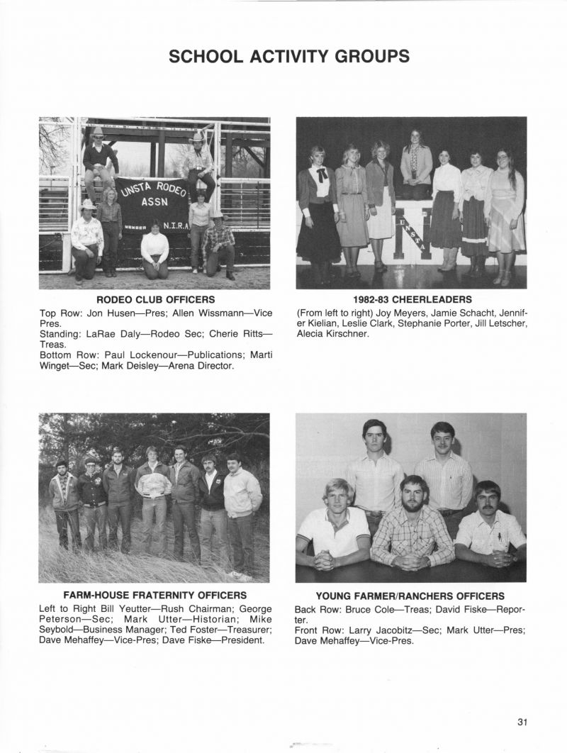 1983 Jon Husen, Allen Wissmann, LaRae Daly, Cherie Ritts, Paul Lockenour, Marti Wenget, Mark Deisley, joy Meyers, Jamie Schacht, Jennifer Kielian, Leslie Clark, Stephanie Porter, Jill Letscher, Alecia Kirschner, Bill Yeutter George Peterson, Mark Utter, Mike Seybold, Ted Foster, Dave Mehaffey, Dave Fiske, Bruce Cole, David Fiske, Larry Jacobitz, Mark Utter, Dave Mehaffey, 