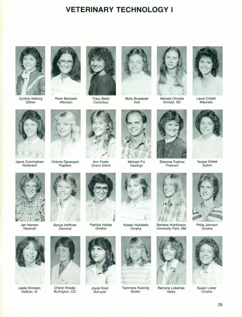 1984 Cynthia Aalborg, Rose Beckwith, Tracy Belitz, Molly Broadwell, Waneta Chmela, Laura Cribelli, Jayne Cunningham, Victoria Davenport, Ann Foster, Michael Fry, Sherone Fuehrer, Teresa Griess, Jan Hansen, Sonya Hoffman, Patricia Hollies, Kristen Holubeck, Barbara Hutchinson, Philip Johnson, Leslie Kinnison, Cheryl Knodel, Joyce Kracl, Tammara Kvanvig, Ramona Lokamas, Susan Lower 