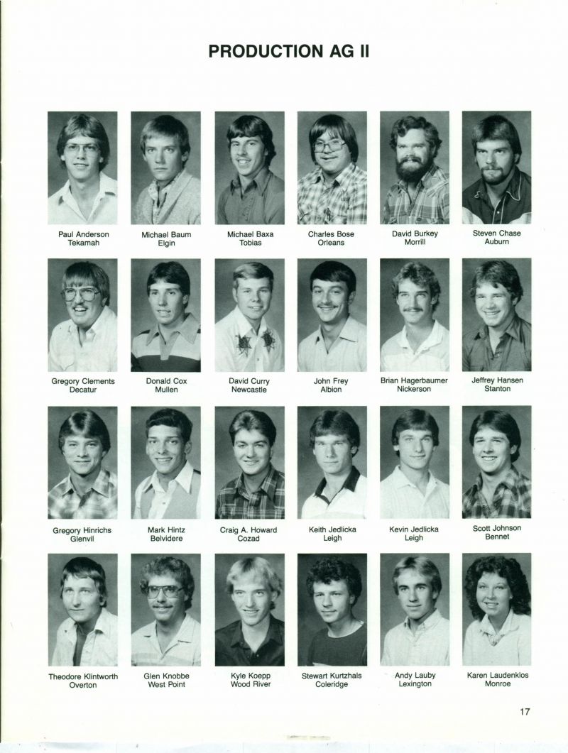 1985 Paul Anderson, Michael Baum, Michael Baxa, Charles Bose, David Burkey, Steven Chase, Gregory Clements, Donald Cox, David Curry, John Frey, Brian Hagerbaumer, Jeffrey Hansen, Gregory Hinrichs, Mark Hintz, Craig Howard, Keith Jedlicka, Kevin Jedlicka, Scott Johnson, Theodore Klintworth, Glen Knobbe, Kyle Koepp, Stewart Kurtzhals, Andy Lauby, Karen Laudenklos,