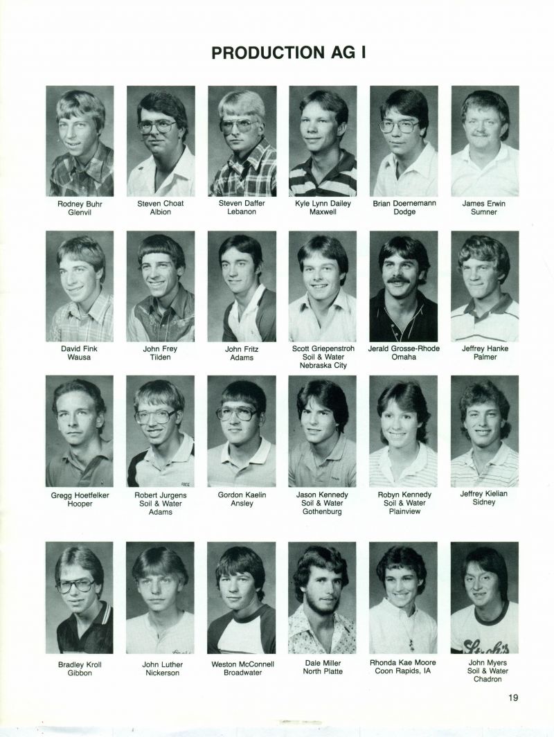 1985 Rodney Buhr, Steven Choat, Steven Daffer, Kyle Lynn Dailey, Kyle Dailey, Brian Doernemann, James Erwin, David Fink, John Frey, John Fritz, Scott Griepenstroh, Jerald Grosse-Rhode, Jeffrey Hanke, Gregg Hoetfelker, Robert Jurgens, Gordon Kaelin, Jason Kennedy, Robyn Kennedy, Jeffrey Kielian, Bradley Kroll, John Luther, Weston McConnell, Dale Miller, Rhonda Moore, Rhonda Kae Moore, John Myers,