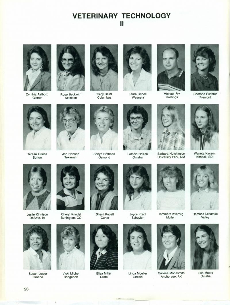 1985 Cynthia Aalborg, Rose Beckwith, Tracy Belitz, Laura Cribelli, Michael Fry, Sherone Fuehrer, Teresa Griess, Jan Hansen, Sonya Hoffman, Patricia Hollies, Barbara Hutchinson, Waneta Kaczor, Leslie Kinnison, Cheryl Knodel, Sherri Knoell, Joyce Kracl, Tammara Kvanvig, Ramona Lokamas, Susan Lower, Vicki Michel, Elisa Miller, Linda Moeller, Callene Monasmith, Lisa Mudra, 