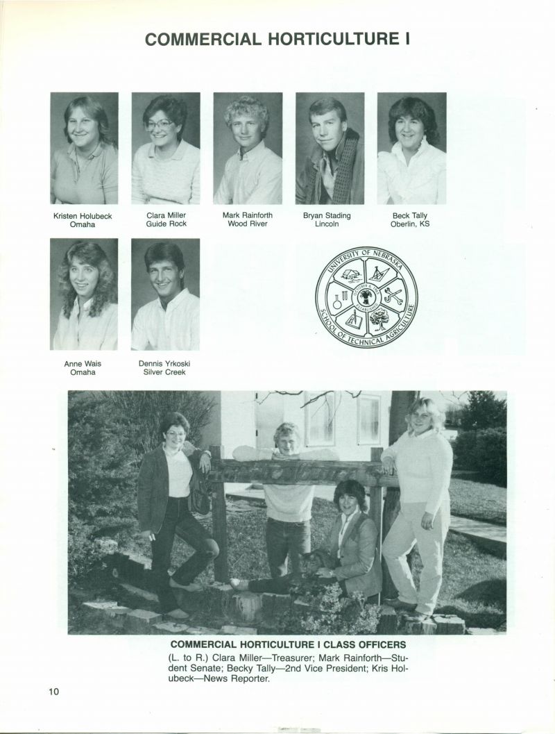 1986 Kristen Holubeck, Clara Miller, Mark Rainforth, Bryan Stading, Beck Tally, Anne Wais, Dennis Yrkoski, Kris Holubeck, Becky Tally, Beck Moyer,