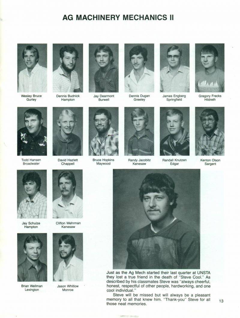 1986 Wesley Bruce, Dennis Budnick, Jay Dearmont, Dennis Dugan, James Engberg, Gregory Frecks, Todd Hansen, David Hazlett, Bruce Hopkins, Randall Knutzen, Kenton Olson, Jay Schulze, Clifton Wehrman, Brian Wellman, Jason Whitlow, Steve Cool,