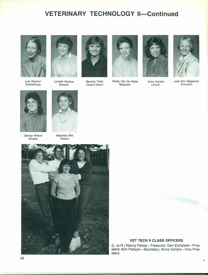 1986 Lois Stanton, Lynette Strelow, Beverly Tobin, Shelly Van De Walle, Anna Vondra, Julie Ann Wageman, Julie Wagean, Denise Wilson, Mechele Witt, Nancy Pallas, Geri Eichstedt, Kim Pietzyk, Anna Vondra, Geraldine Eichstedt,