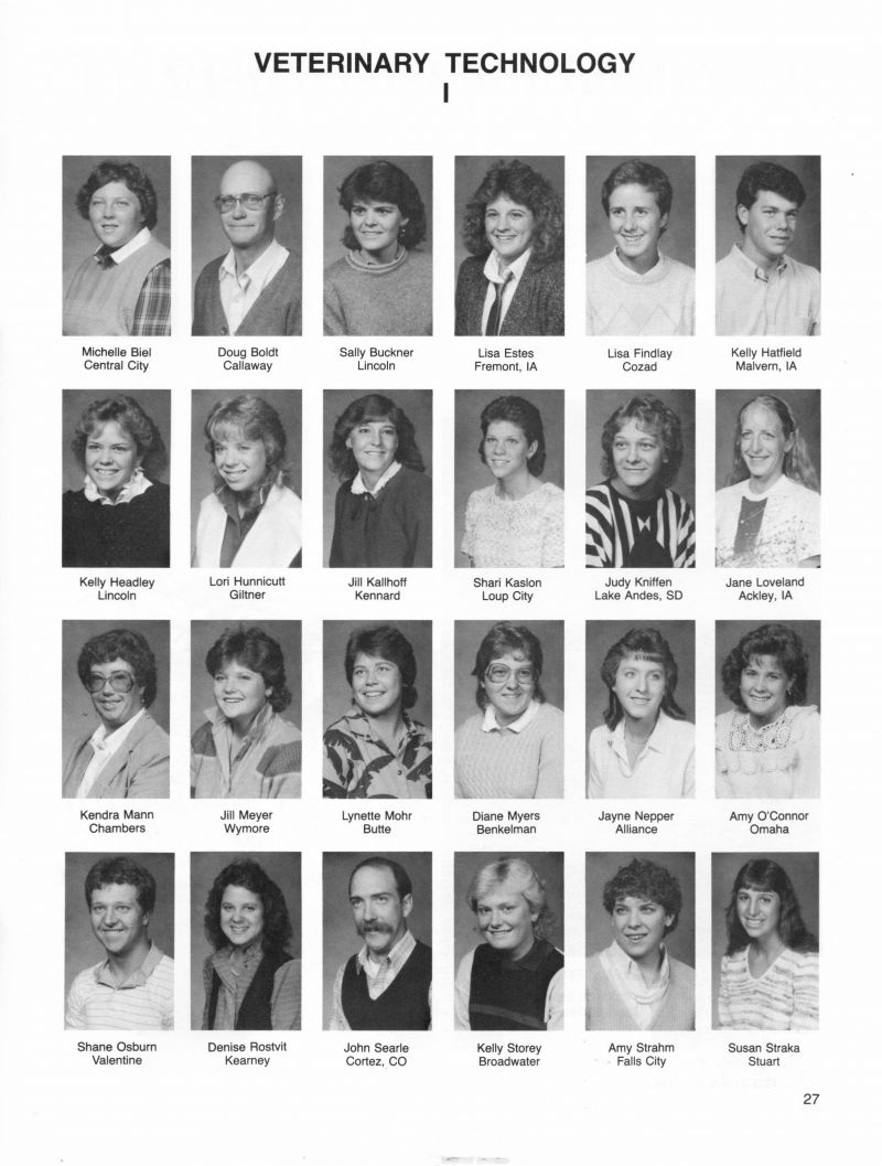 1986 Michelle Biel, Doug Boldt, Sally Buckner, Lisa Estes, Lisa Findlay, Kelly Hatfield, Kelly Headley, Lori Hunnicutt, Jill Kallhoff, Shari Kaslon, Judy Kniffen, Jane Loveland, Kendar Mann, Jill Meyer, Lynette Mohr, Diane Myers, Jayne Nepper, Amy O'Connor, Shane Osburn, Denise Rostvit, John Searle, Kelly Storey, Amy Strahm, Susan Straka,  