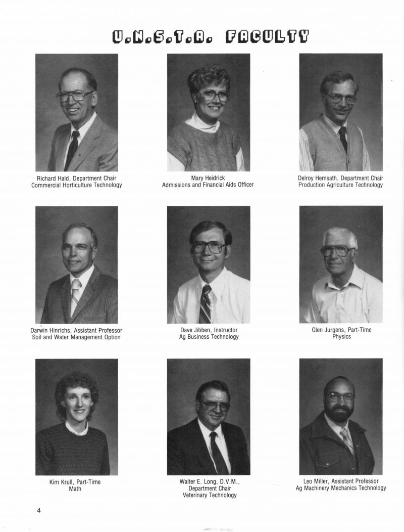 1987 Richard Hald. Mary Heidrick. Delroy Hemsath. Darwin Hinrichs. Dave Jibben. Glen Jurgens. Kim Krull. Walter Long. Leo Miller.