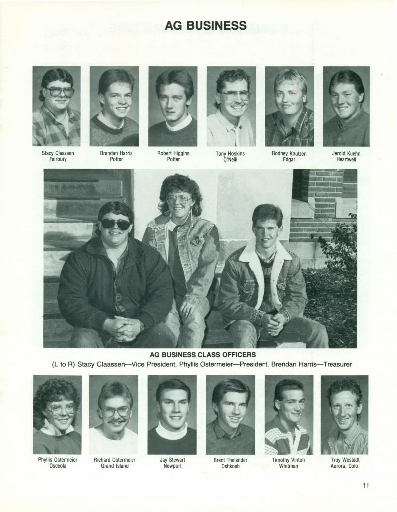 1988 Stacy Claassen, Brendan Harris, Robert Higgins, Tony Hoskins, Rodney Knutzen, Jerold Kuehn, Phyllis Ostermeier, Richard Ostermeier, Jay Stewart, Brent 
Thelander, Timothy Vinton, Troy Westadt,