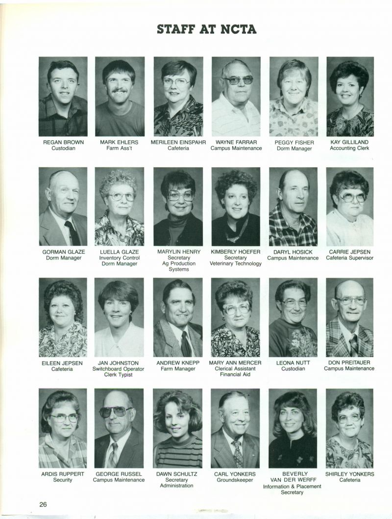 1991 Regan Brown. Mark Ehlers. Merileen Einspahr. Wayne Farrar.  Peggy Fisher. Norma Florom. Kay Gilliland. Gorman Glaze. Luella Glaze. Gorman Glaze. Luella Glaze. Marylin Henry. Kimberly Hoefer. Daryl Hosick. Carrie Jepsen. Eileen Jepsen. Jan Johnston. Andrew Knepp. Mary Ann Mercer. Leona Nutt. Don Preitauer. Ardis Ruppert.   George Russel. Dawn Schultz.  Beverly Van Der Werff. Carl Younkers. Shirley Yonkers. 