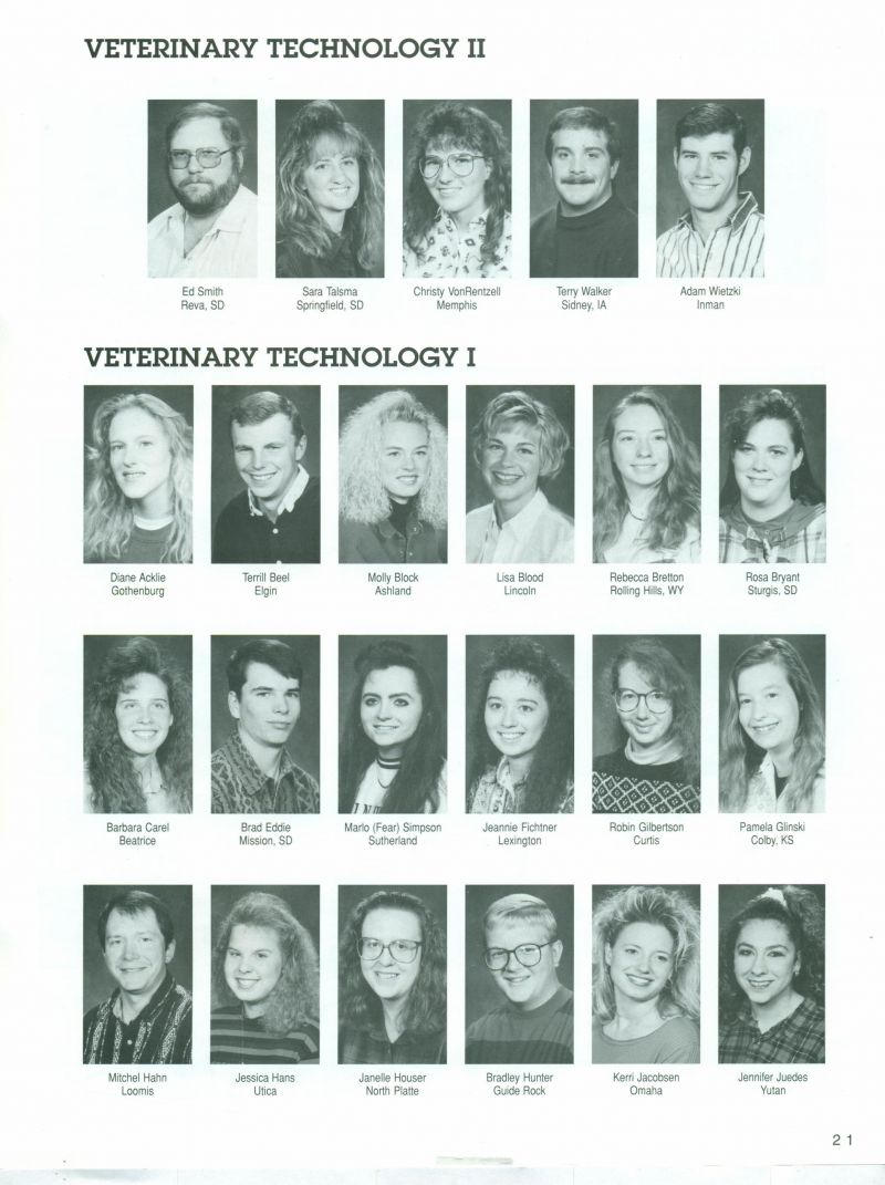 1995 1. Ed Smith, Sara Talsma, Christy VonRentzell, Terry Walker, Adam Wietzki,
2. Diane Acklie, Terrill Beel, Molly Block, Lisa Blood, Rebecca Bretton, Rosa Bryant, Barbara Carel, Brad Eddie, Marlo Simpson, Marlo Fear, Jeannie Fichtner, Robin Gilbertson, Pamela Glinski, Mitchel Hahn, Jessica Hans, Janelle Houser, Bradley Hunter, Kerri Jacobsen, Jennifer Juedes, 