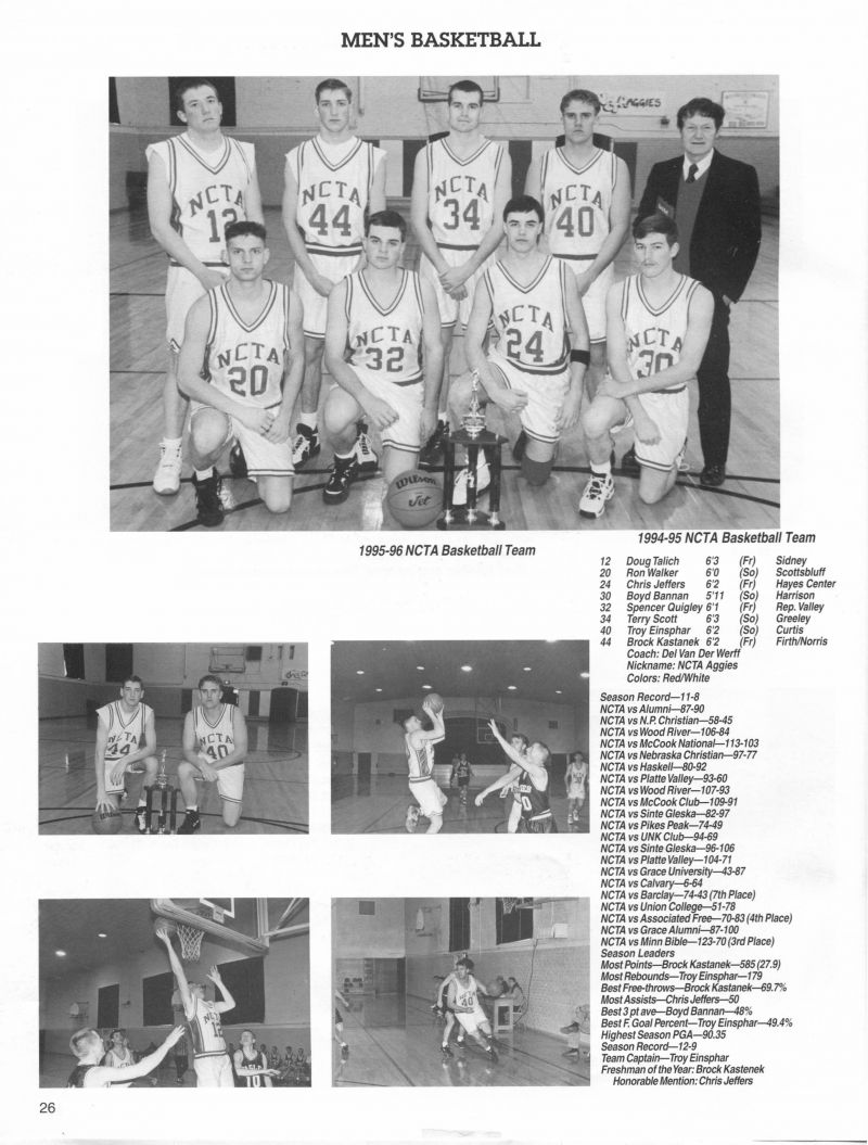 1996 Doug Talich, Ron Walker, Chris Jeffers, Boyd Bannan, Spencer Quigley, Terry Scott, Troy Einsphar, Brock Kastanek, Del Van Der Werff.