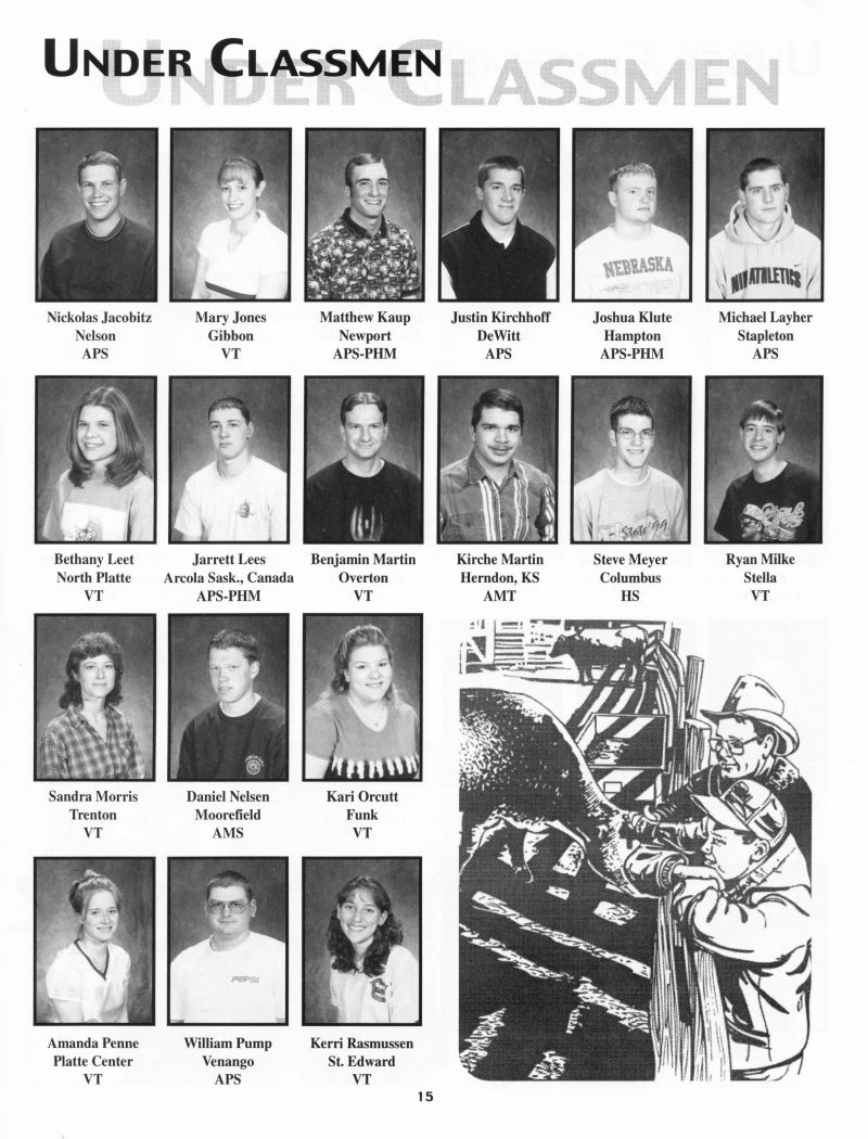 2000 Nickolas Jacobitz, Mary Jones, Matthew Kaup, Justin Kirchhoff, Joshua Klute, Michael Layher, Bethany Leet, Jarrett Lees, Benjamin Martin, Kirche Martin, Steve Meyer, Ryan Milke, Sandra Morris, Daniel Nelsen, Kari Orcutt, Amanda Penne, William Pump, Kerri Rasmussen,