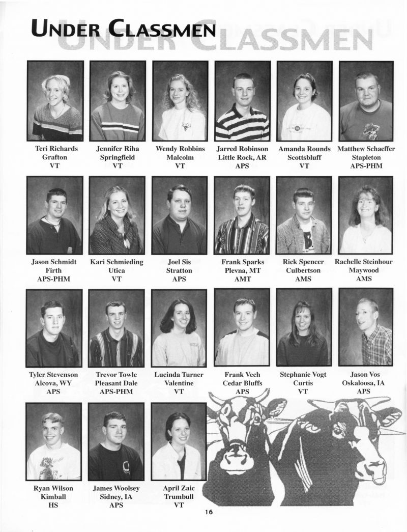 2000 Teri Richards, Jennifer Riha, Wendy Robbins, Jarred Robinson, Amanda Rounds, Matthew Schaeffer, Jason Schmidt, Kari Schmieding, Joel Sis, Frank Sparks, Rick Spencer, Rachelle Steinhour, Tyler Stevenson, Trevor Towle, Lucinda Turner, Frank Vech, Stephanie Vogt, Jason Vos, Ryan Wilson, James Woolsey April Zaic, 