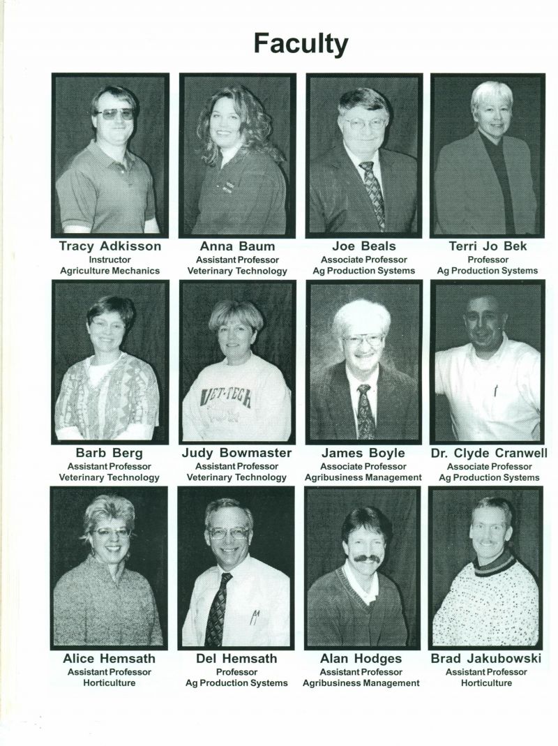 2001 Tracy Adkisson. Anna Baum. Joe Beals. Terri Jo Beck. Barb Berg. Judy Bowmaster. James Boyle. Dr. Clyde Cranwell. Alice Hemsath. Del Hemsath. Alan Hodges. Brad Jakubowski. 