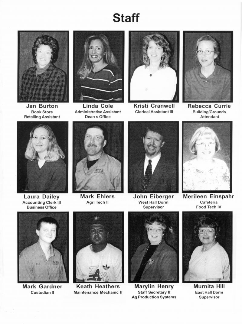 2001 Jan Burton, Linda Cole, Kristi Cranwell, Rebecca Currie, Laura Dailey, Mark Ehlers, John Eiberger, Merileen Einspahr, Mark Gardner, Keath Heathers, Marylin Henry, Murnita Hill 