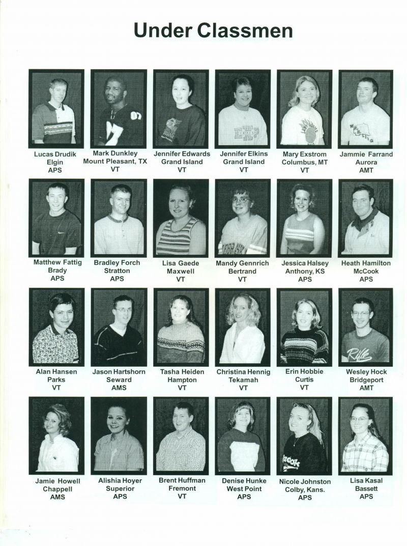 2001 Lucas Drudik, Mark Dunkley, Jennifer Edwards, Jennifer Elkins, Mary Exstrom, Jammie Ferrand, Matthew Fattig, Bradley Forch, Lisa Gaede, Mandy Gennrich, Jessica Halsey, Heath Hamilton, Alan Hansen, Jason Hartshorn, Tasha Heiden, Chirstina Hennig, Erin Hobbie, Wesley Hock, Jamie Howell, Alishia Hoyer, Brent Huffman, Denise Hunke, Nicole Johnston, Lisa Kasal, 