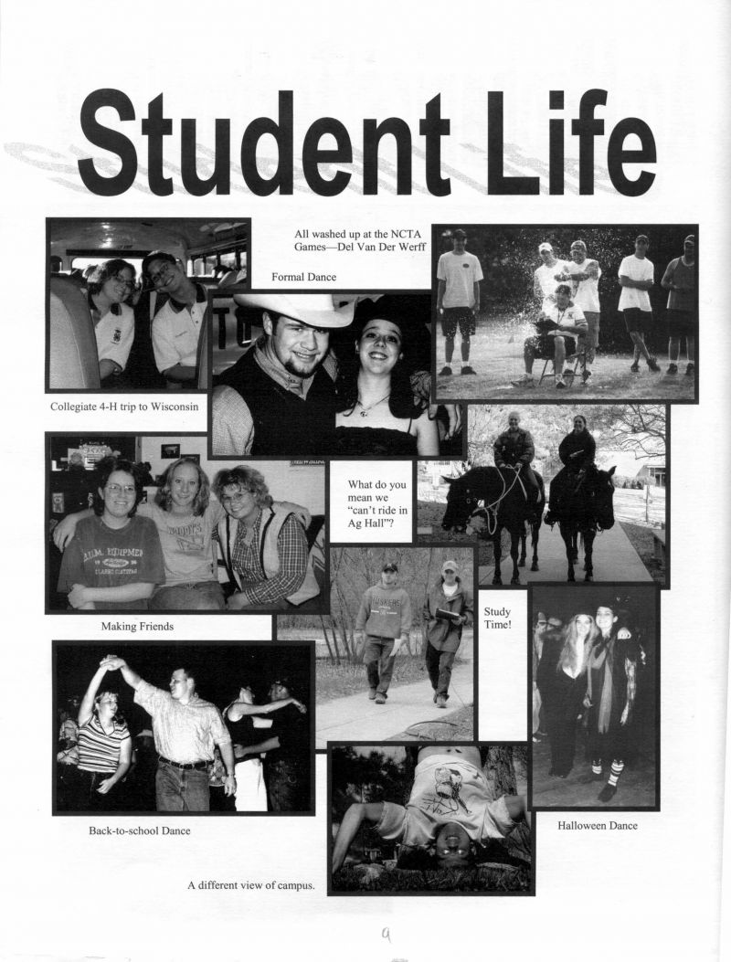 2002 NCTA games, Del Van Der Werff ; Collegiate 4-H trip to Wisconsin, Back to school & Halloween dance, etc.