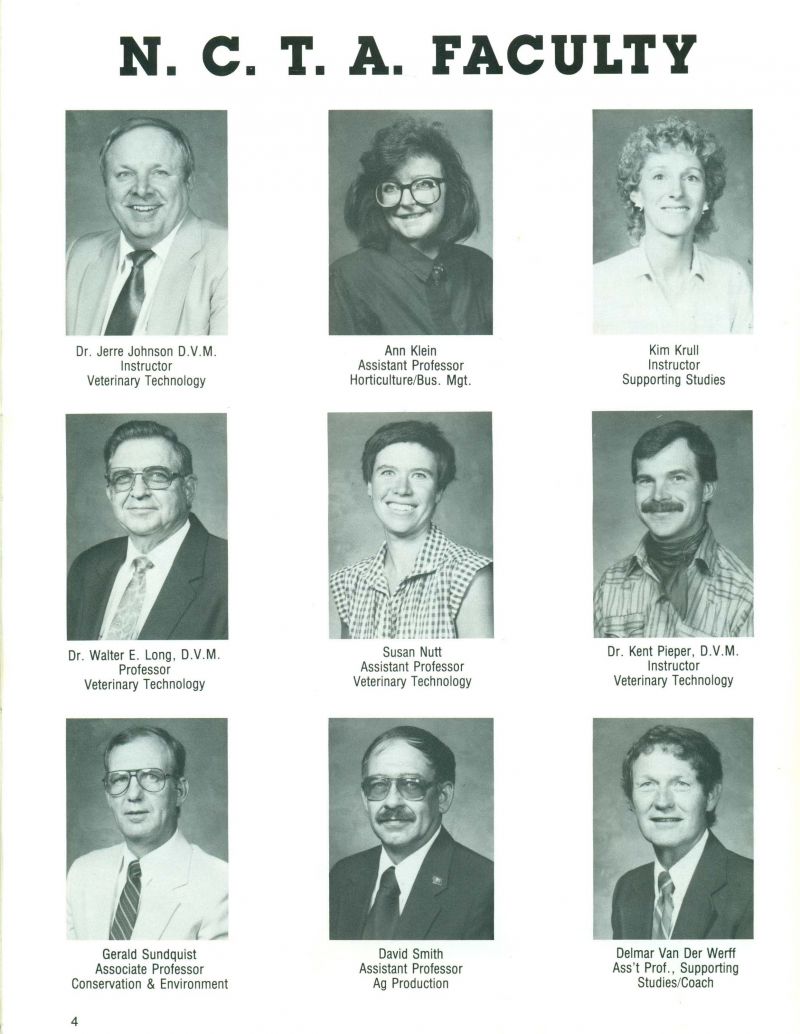 1990 Dr. Jerre Johnson. Ann Klein. Kim Krull. Dr. Walter E. Long. Susan Nutt. Dr. Kent Pieper. Gerald Sundquist. David Smith. Delmar Van Der Werff.