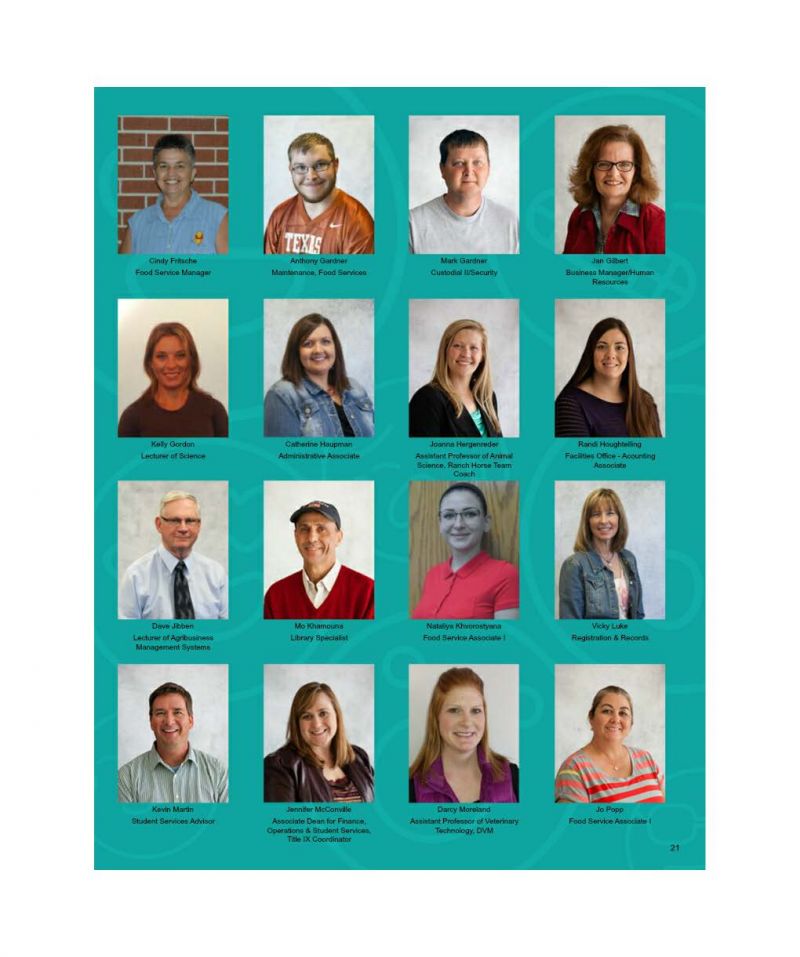 2017-2018 Cindy Fritsche; Anthony Gardner; Mark Gardner; Jan Gilbert; Kelly Gordon; Cathrine Haupman; Joanna Hergenreder; Randi Houghtelling; Dave Jibben; Mo Khamouna; Nataliya Khvorostyana; Vicky Luke; Kevin Martin; Jennifer McConville; Darcy Moreland; Jo Popp;