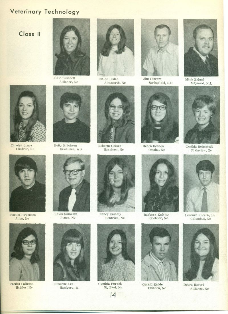 1972 Class II: 
Julie Bushnell, Elaine Duden, Jim Einrem, Mark Eklund, Carolyn Jones, Betty Erichsen, Roberta Geiser, Debra Hesson, Cynthia Holmstedt, Barton Jorgensen, Kevin Kamrath, Nancy Knisely, Barbara Knisley, Leonard Kucera, Jr., Sandra Lafferty, Roxanne Lee, Cynthia Persak, Gerald Radde, & Debra Ravert.    