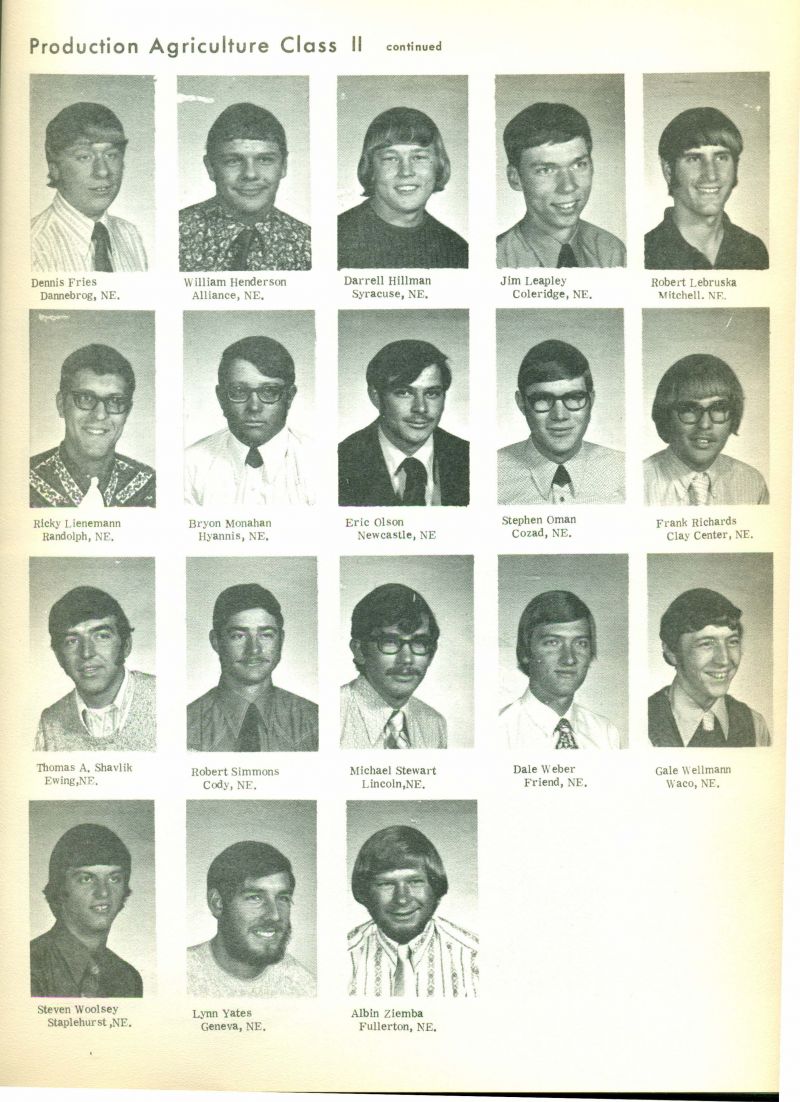 1973 Class II{cont.}: Dennis Fries, William Henderson, Darrell Hillman, Jim Leapley, Robert Lebruska, Ricky Lienemann, Bryon Monahan, Eric Olson, Stephen Oman, Frank Richards, Thomas A. Shavlik, Robert Simmons, Michael Stewart, Dale Weber, Gale Wellmann, Steven Woolsey, Lynn Yates, & Albin Ziemba.