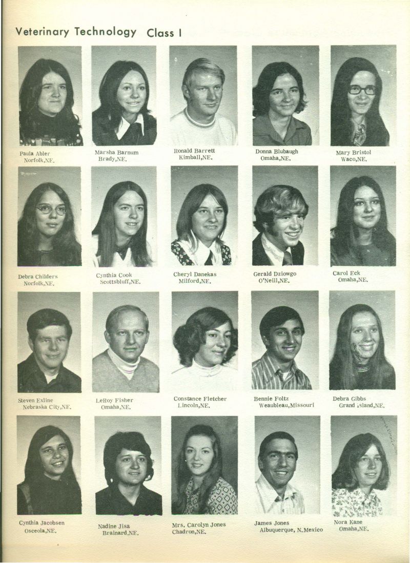 1973 Class I : Paula Abler, Marcia Barnum, Ronald Barrett, Donna Blubaugh, Mary Bristol, Debra Childers, Cynthia Cook, Cheryl Danekas, Gerald Dziowgo, Carol Eck, Steven Exline, LeRoy Fisher, Constance Fletcher, Bennie Foltz, Debra Gibbs, Cynthia Jacobsen, Nadine Jisa, Carolyn Jones, James Jones, & Nora Kane. 