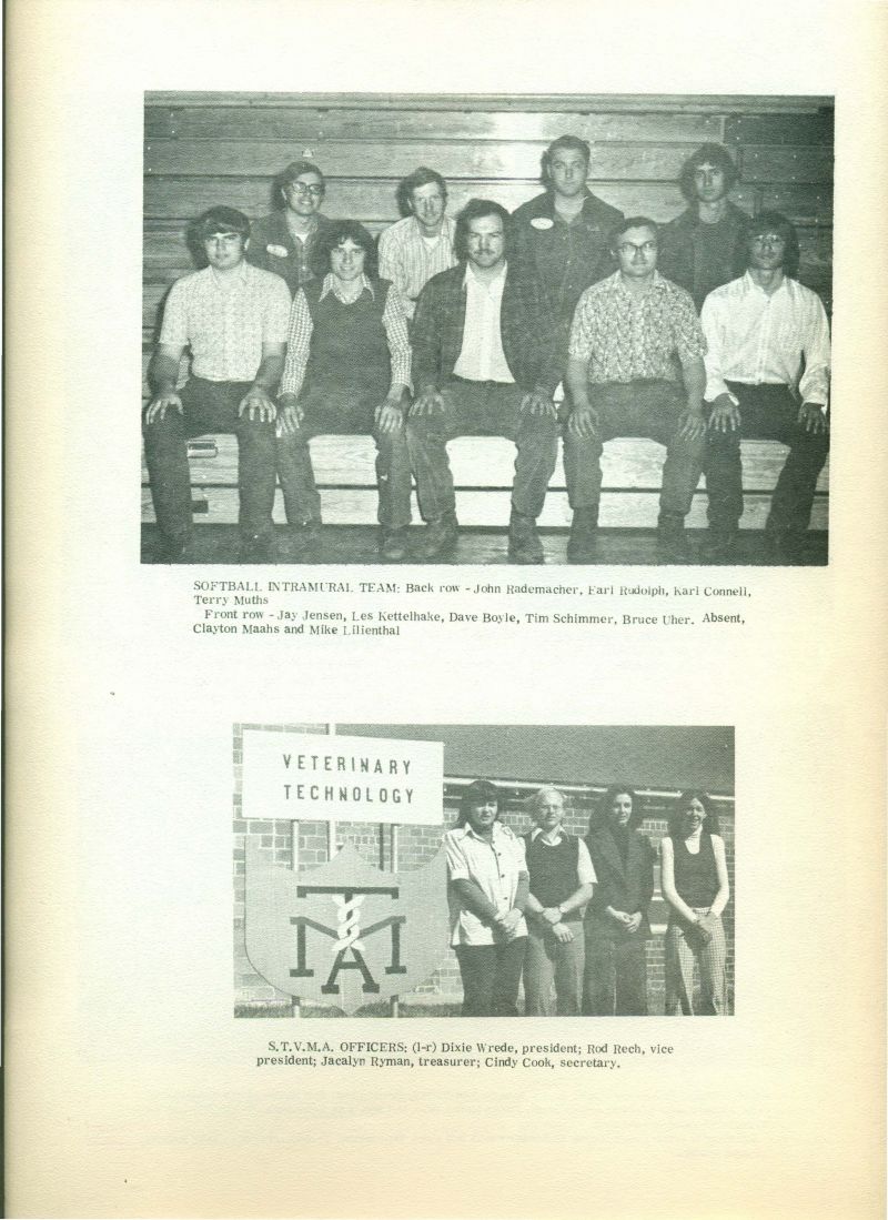 1974 Insets:
* Softball Intramural Team.
* STVMA Officers.