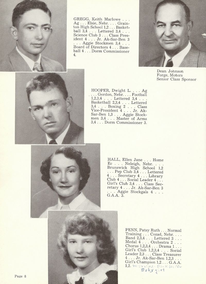 1953 Keith Gregg, Dwight Hooper, Ellen Hall, Patsy Penn, Dean Johnson - Advisor.