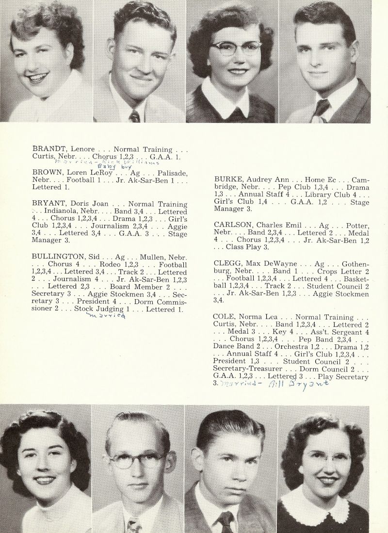 1953 Lenore Brandt, Doris Bryant, Sid Bullington, Loren Brown, Audrey Burke, Charles Carlson, Max Clegg, Norma Cole,