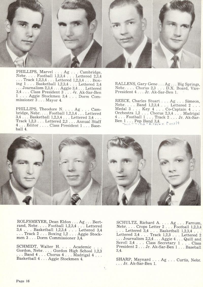 1953 Marvel Phillips, Theodore Phillips, Gary Rallens, Charles Reece, Dean Rolfsmeyer, Walter Schmidt, Richard Schultz, Maynard Sharp,
