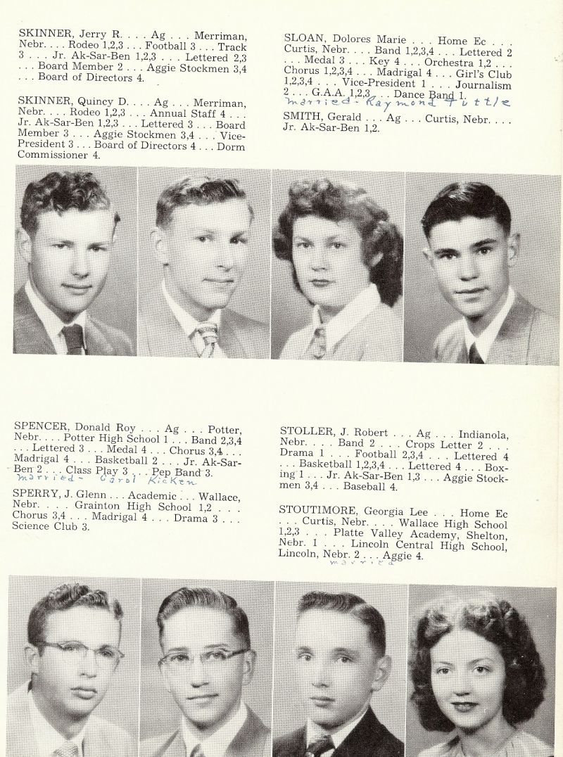 1953 Jerry Skinner, Quincy Skinner, Delores Sloan, Gerald Smith, Donald Spencer, Glenn Sperry, Robert Stoller, Georgia Stoutimore,
