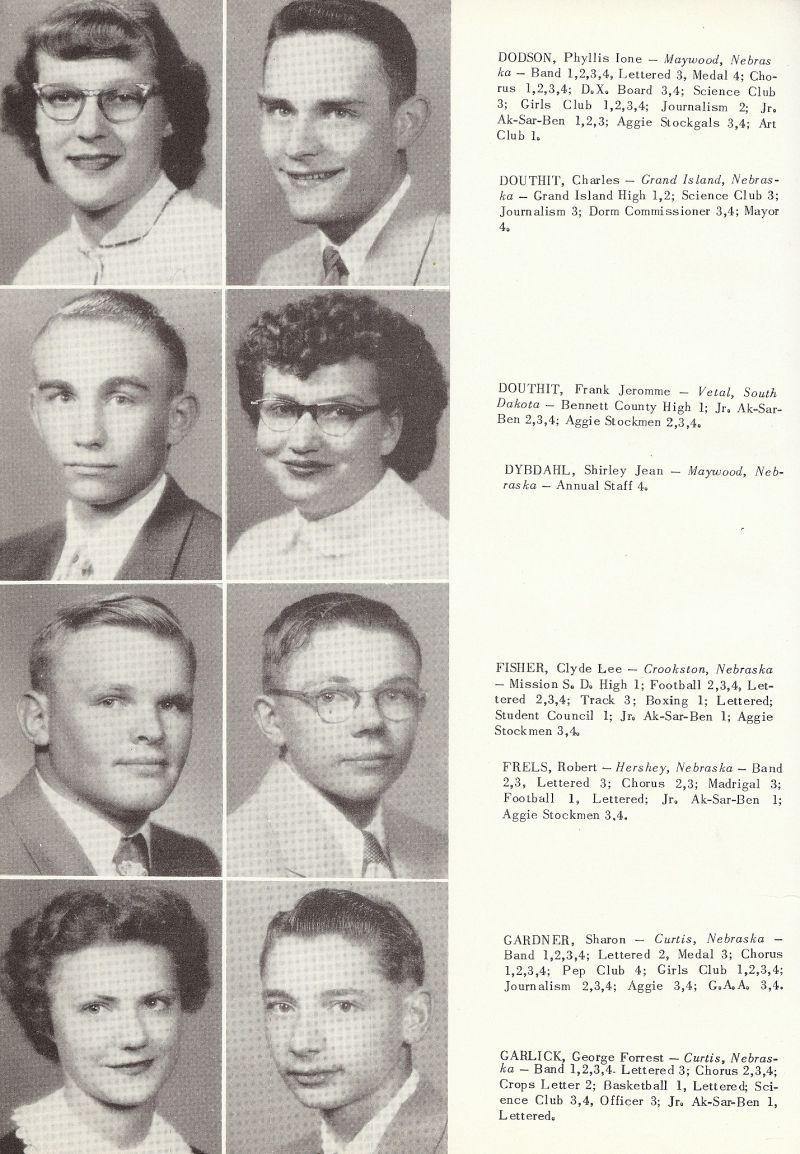 1954 Phyllis Dodson, Charles Douthit, Frank Douthit, Shirley Dybdahl, Clyde Fisher, Robert Frels, Sharon Gardner, George Garlick,