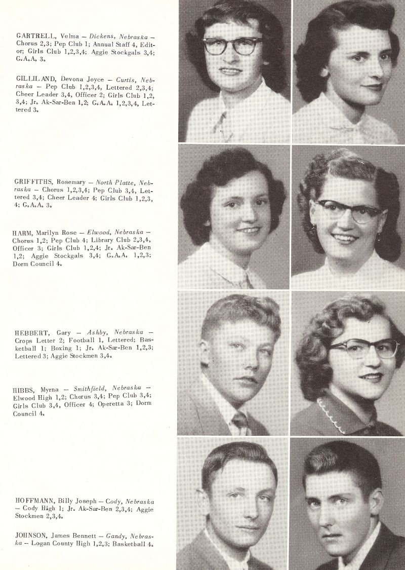 1954 Velma Gartrell, Devona Gilliland, Rosemary Griffiths, Marilyn Harm, Gary Hebbert, Myrna Hibbs, Billy Hoffmann, James Johnson,