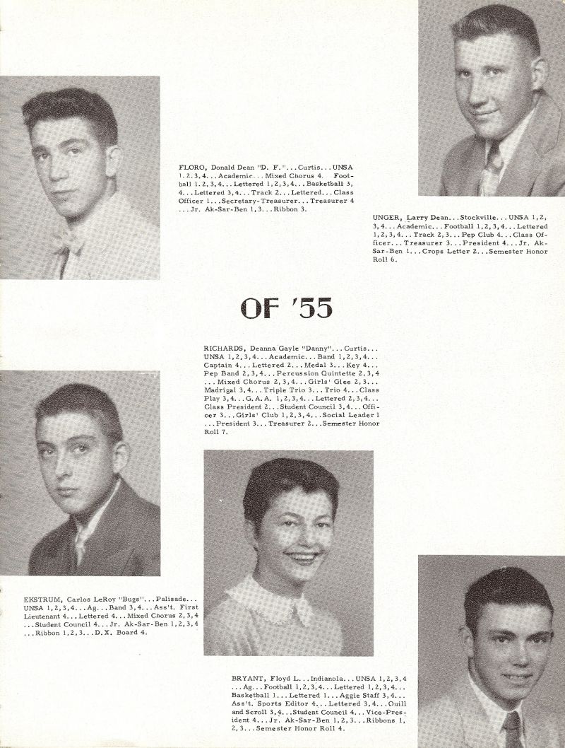 1955 Donald Floro, Larry Unger, Deanna Richards, Carlos Ekstrum, Floyd Bryant,