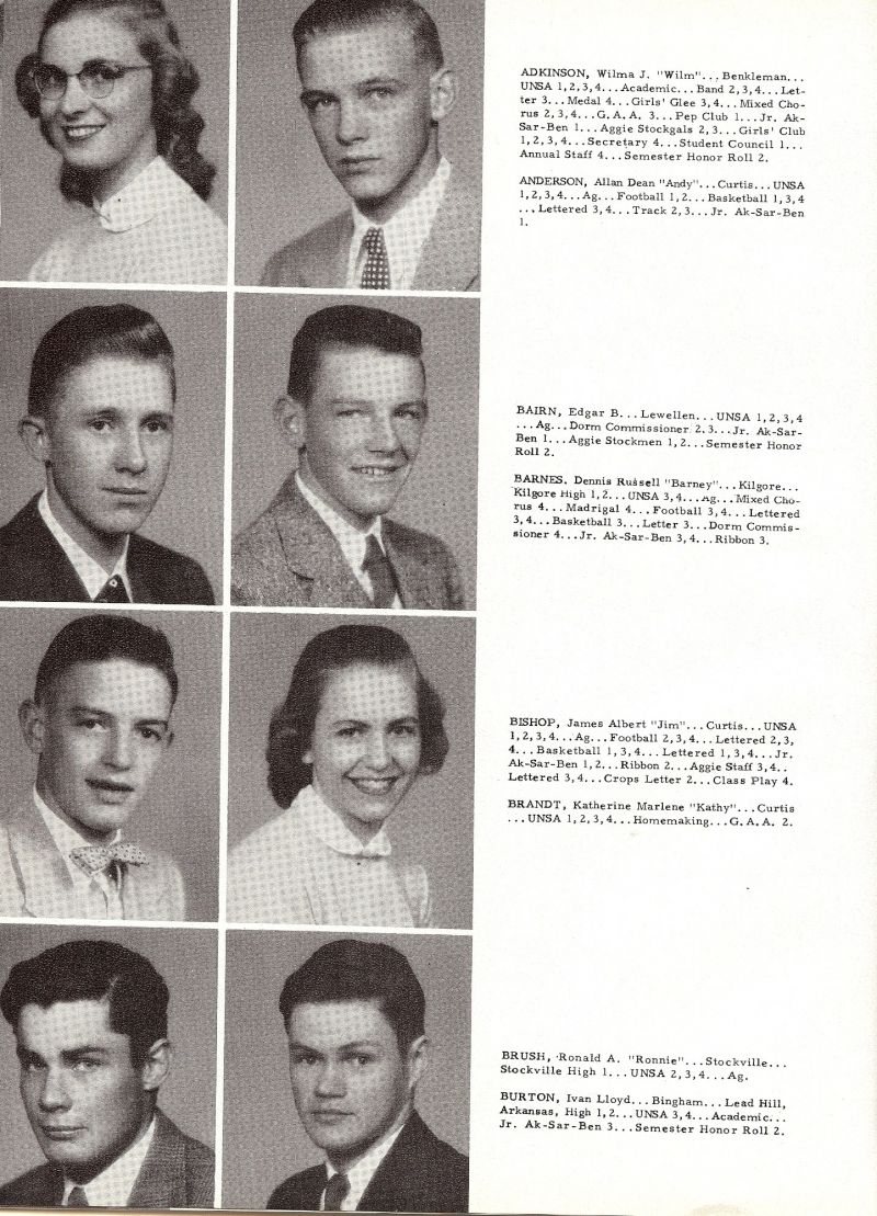 1955 Wilma Adkinson, Allan Anderson, Edgar Bairn, Dennis Barnes, James Bishop, Jim Bishop, Katherine  Brandt, Ronald Brush, Ivan Burton,