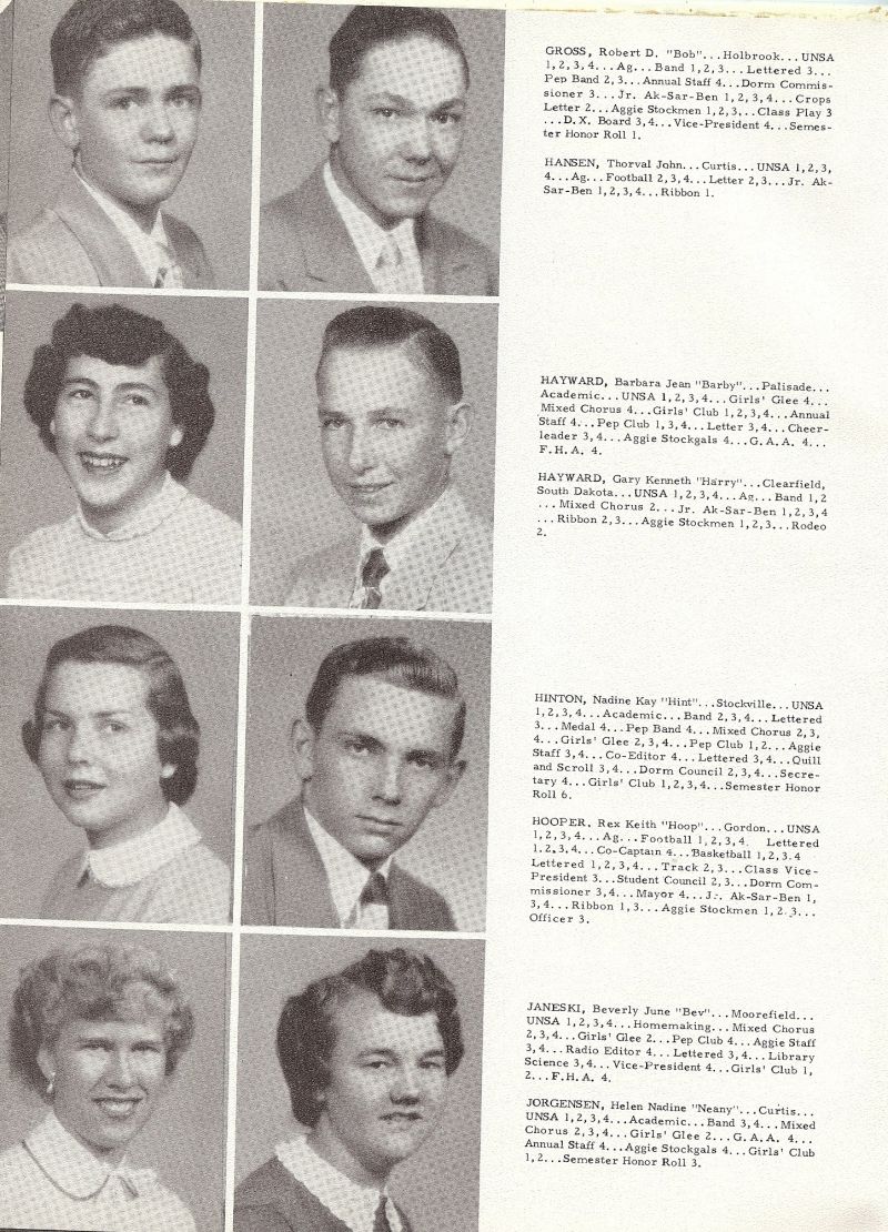 1955 Robert Gross, Thorval Hansen, Barbara Hayward, Gary Hayward, Nadine Hinton, Rex Hooper, Beverly Janeski, Helen Jorgensen,