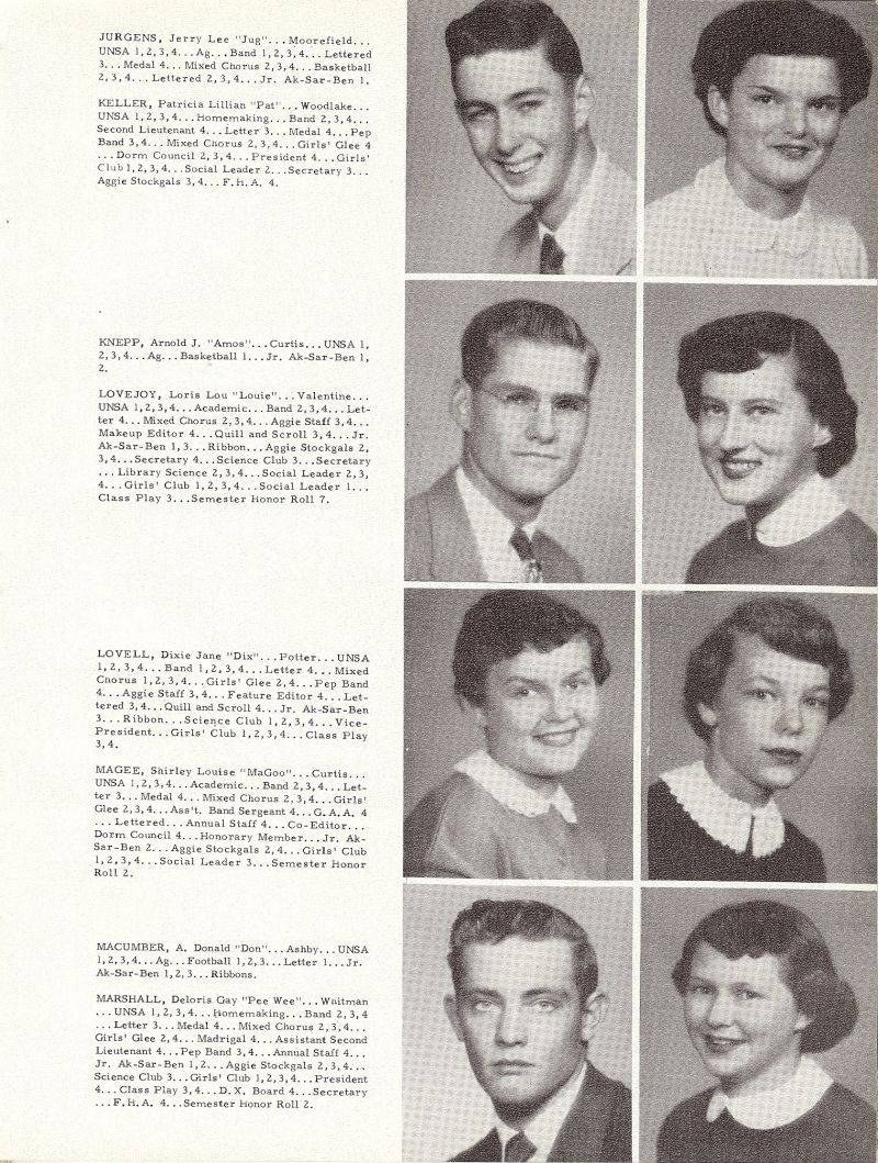 1955 Jerry Jurgens, Patricia Keller, Arnold Knepp, Loris Lovejoy, Dixie Lovell, Shirley Magee, Donald Macumber, Deloris Marshall,
