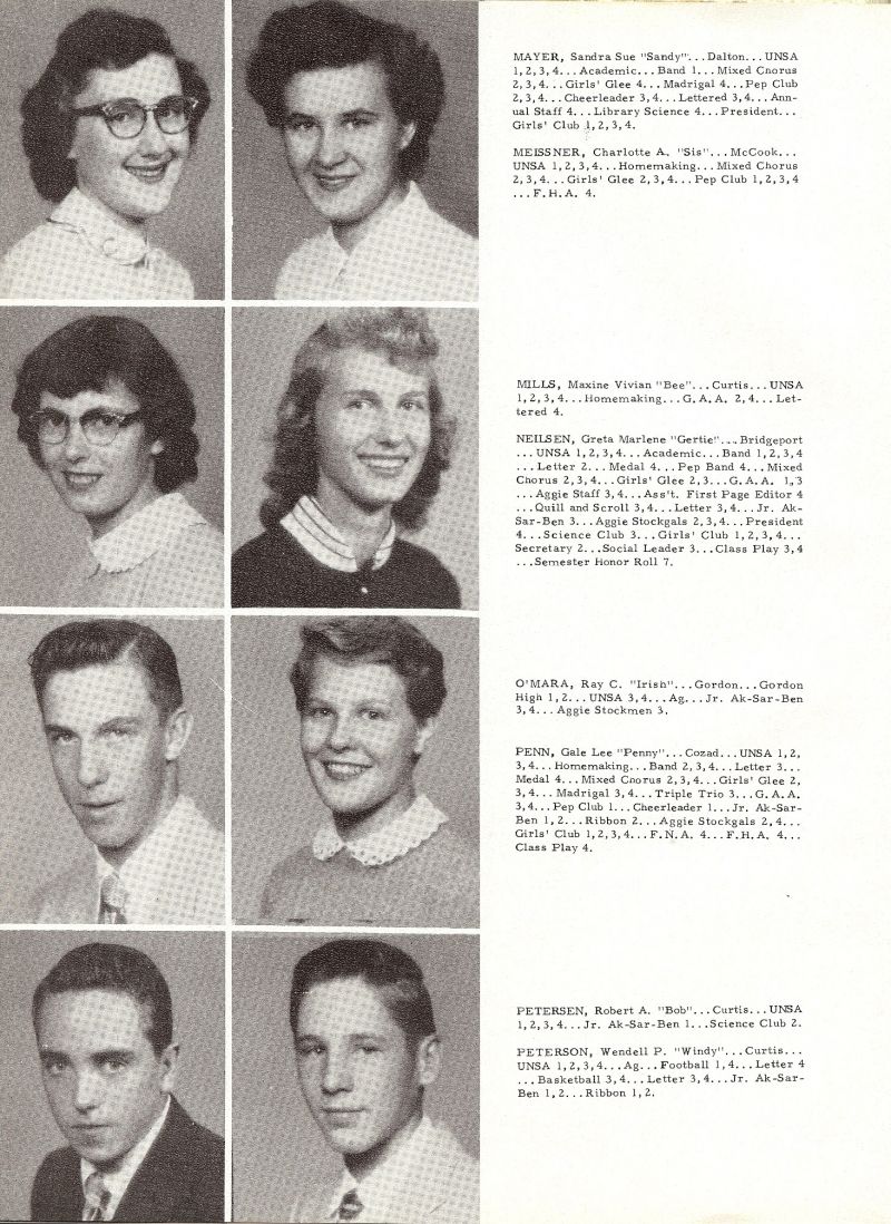 1955 Sandra Mayer, Charlotte Meissner, Maxine Mills, Greta Neilsen, Ray O'Mara, Gale Penn, Robert Petersen, Wendell Peterson,