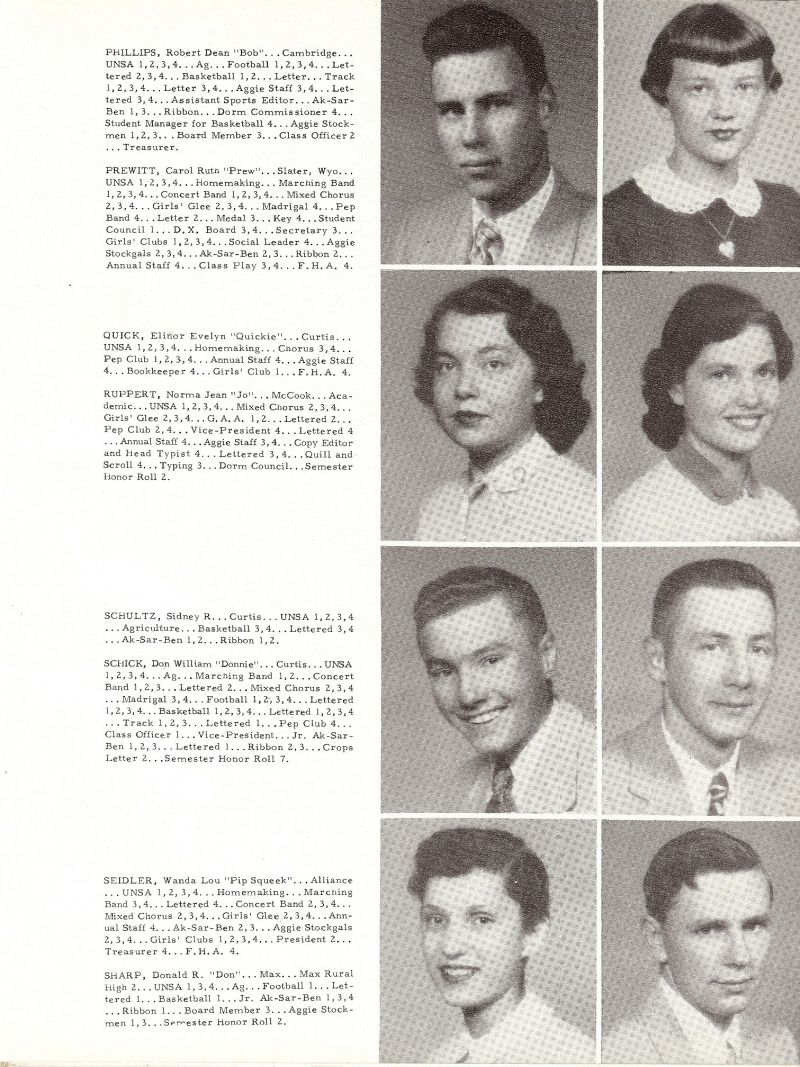 1955 Robert Phillips, Carol Prewitt, Elinor Quick, Norma Ruppert, Sidney Schultz, Don Schick, Wanda Seidler, Donald Sharp,
