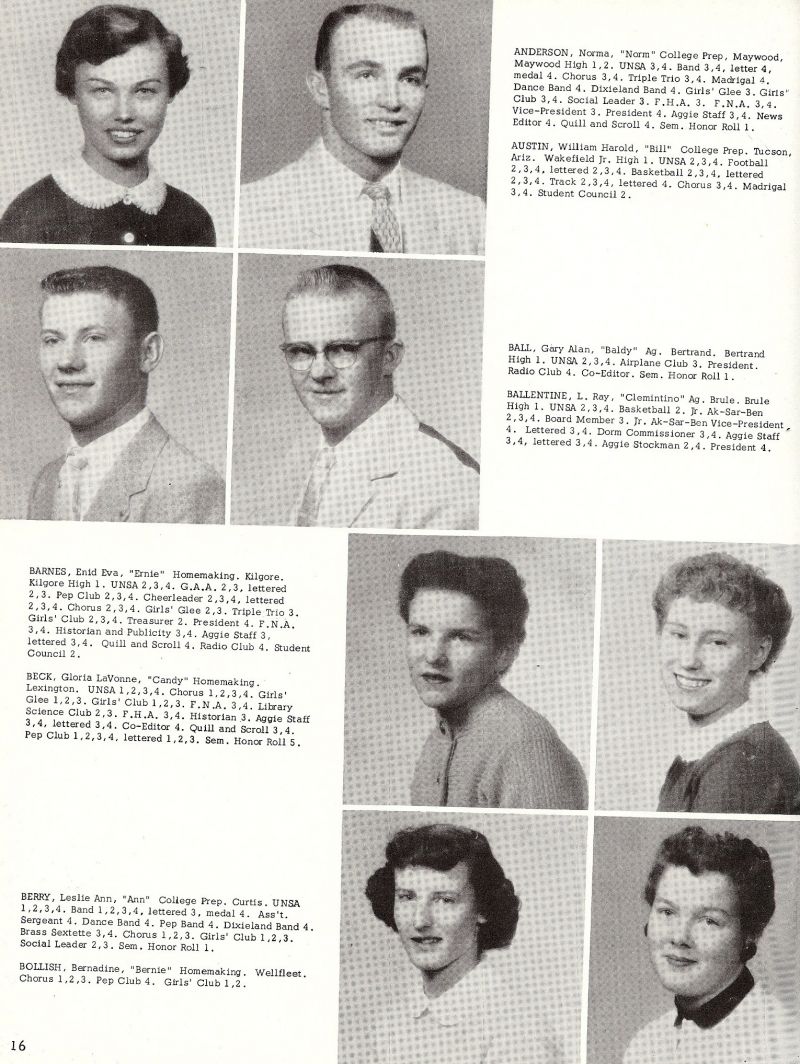 1956 Norma Anderson, William Austin, Gary Ball, Ray Ballentine, Enid Barnes, Gloria Beck, Leslie Berry, Bernadine Bollish,