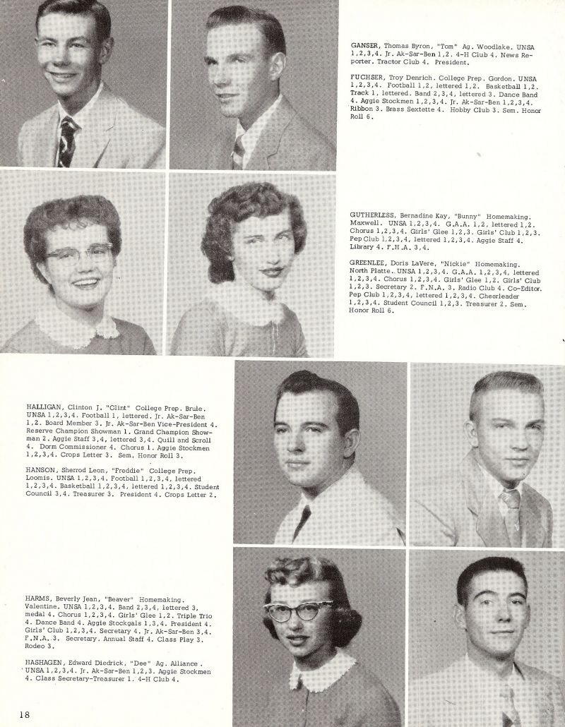 1956 Thomas Ganser, Troy Fuchser, Bernard Gutherless, Doris Greenlee, Clinton Halligan, Sherrod Hanson, Beverly Harms, Edward Hashagen,