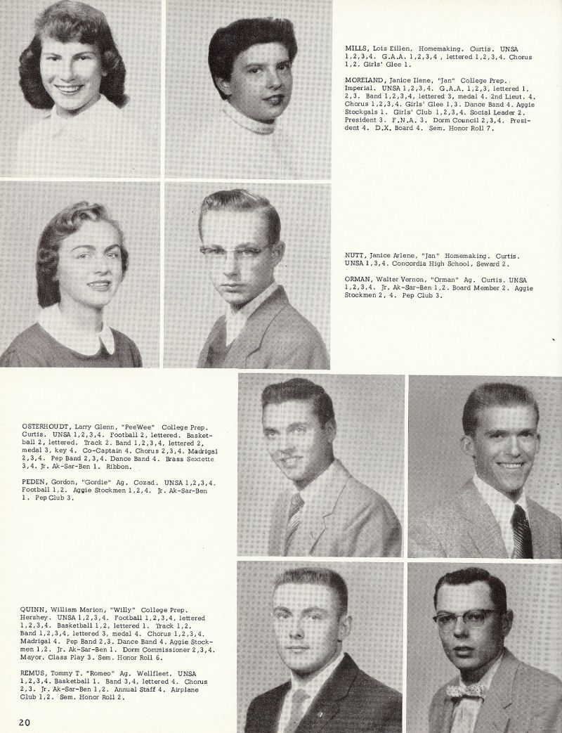 1956 Lois Mills, Janice Moreland, Janice Nutt, Walter Orman, Larry Osterhoudt, Gordon Peden, William Quinn, Tommy Remus,