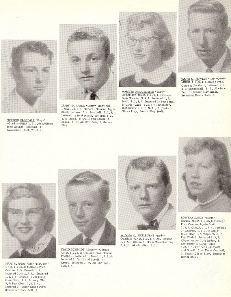 1957 Gordon Ragsdale, Larry Richards, Marilyn Roggensees, James Rowley, Mary Ruppert, David Schmidt, Rodger Shelburne, Rowena Sorge,